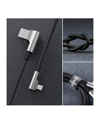 aukey CB-AL01 Black OEM nylonowy kabel USB - Lightning | 2m | wtyki 90 stopni | certyfikat MFi