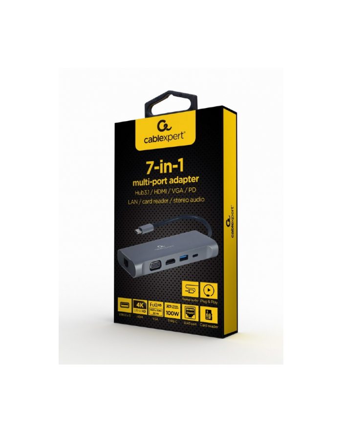 gembird Adapter USB-C Hub USB-C PD GbE VGA HDMI 3xUSB 3.1 card audio główny