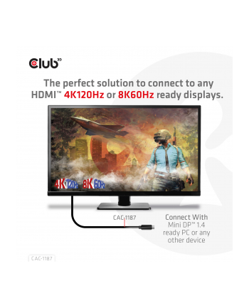 club 3d Club3D CAC-1187 MiniDisplayPort™ 14 to HDMI™ 4K120Hz or 8K60Hz HDR10+ Cable M/M 18m / 6ft