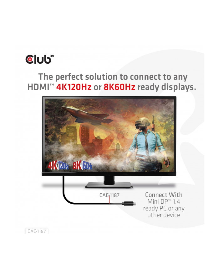 club 3d Club3D CAC-1187 MiniDisplayPort™ 14 to HDMI™ 4K120Hz or 8K60Hz HDR10+ Cable M/M 18m / 6ft główny