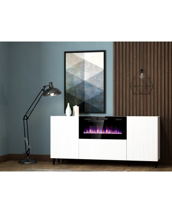 cama meble Komoda PAFOS z kominkiem elektrycznym 180x42x82 biały mat nr 1