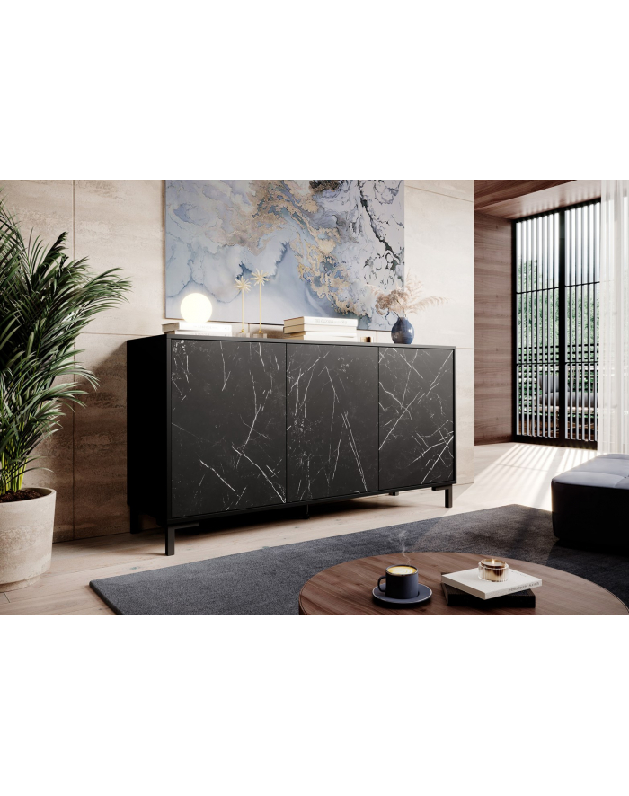 cama meble Komoda MARMO 3D 150x45xH80 5 czarny mat/marmur czarny główny