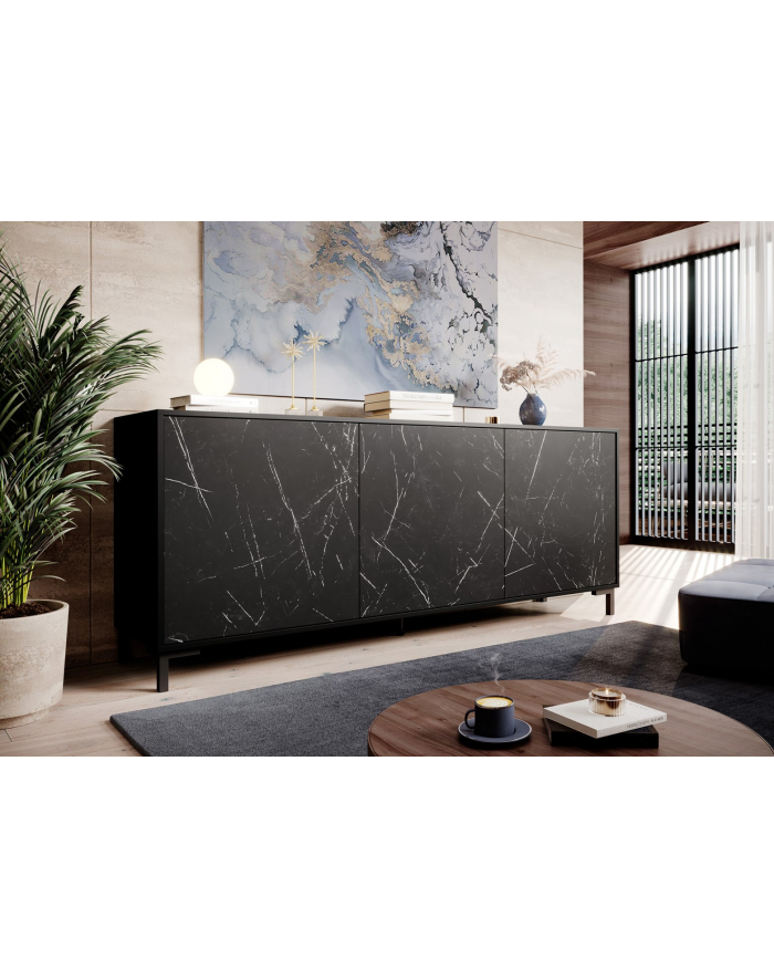 cama meble Komoda MARMO 3D 200x45xH80 5 czarny mat/marmur czarny główny