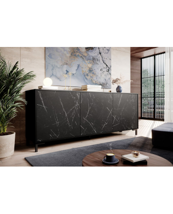 cama meble Komoda MARMO 3D 200x45xH80 5 czarny mat/marmur czarny