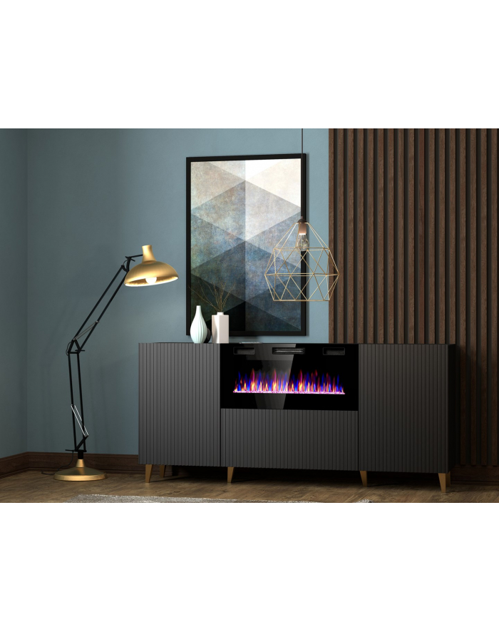 cama meble Komoda PAFOS z kominkiem elektrycznym 180x42x82 czarny mat główny