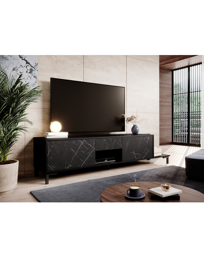 cama meble Szafka RTV MARMO 2D1S1K 195x40xH47 5 czarny mat/marmur czarny główny