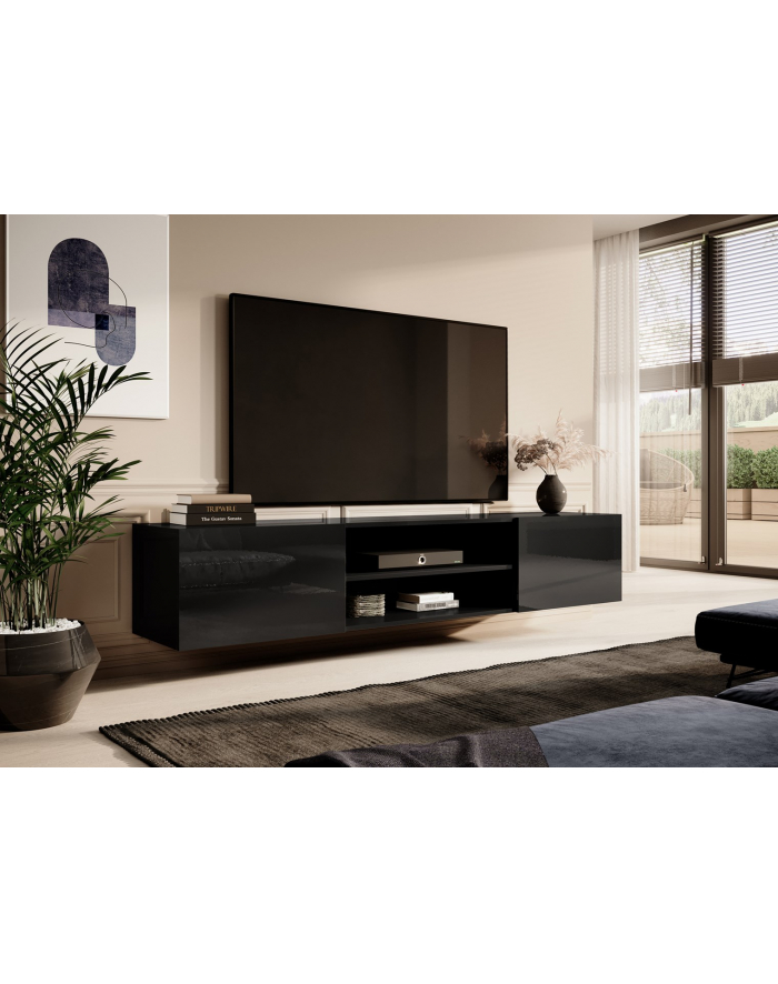 cama meble Szafka RTV SLID-E 200K 200x40xH37 cała w czarnym połysku główny