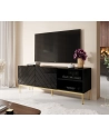 cama meble Szafka RTV ABETO na złotym stelażu ze stali 150x42x60 czarny/czarny połysk - nr 4