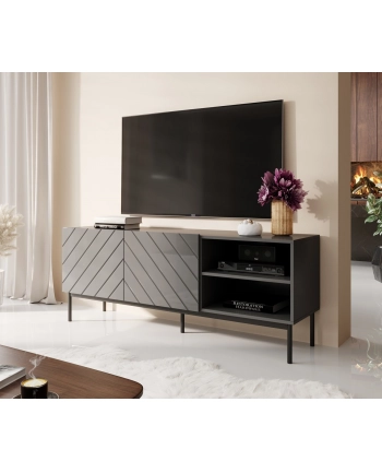 cama meble Szafka RTV ABETO na czarnym stelażu ze stali 150x42x60 grafit/grafit połysk nr 1