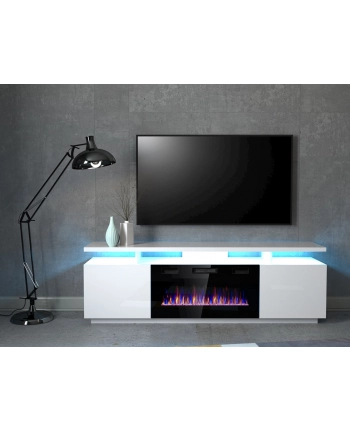 cama meble Szafka RTV EVA z kominkiem elektrycznym 180x40x52 biały/biały połysk nr 1