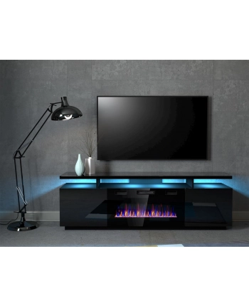 cama meble Szafka RTV EVA z kominkiem elektrycznym 180x40x52 czarny/czarny połysk nr 2