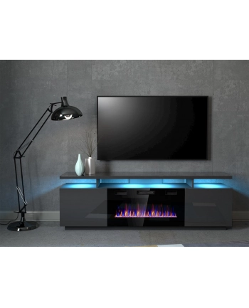 cama meble Szafka RTV EVA z kominkiem elektrycznym 180x40x52 grafit/grafit połysk nr 1
