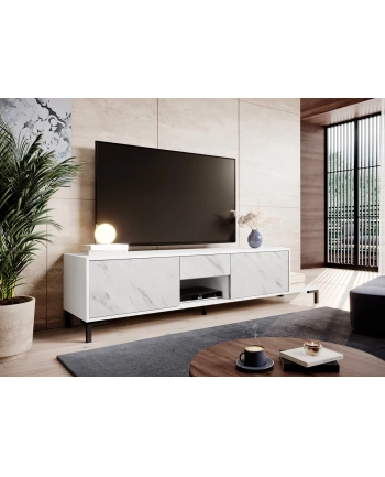 cama meble Szafka RTV MARMO 2D1S1K 195x40xH47 5 biały mat/marmur biały nr 1