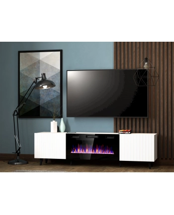 cama meble Szafka RTV PAFOS EF z kominkiem elektrycznym 180x42x49 biały mat nr 2