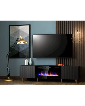 cama meble Szafka RTV PAFOS EF z kominkiem elektrycznym 180x42x49 czarny mat nr 1