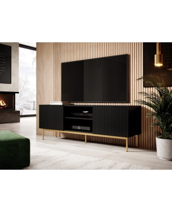 cama meble Szafka RTV PAFOS na złotym stelażu ze stali 150x40x60 czarny mat nr 2