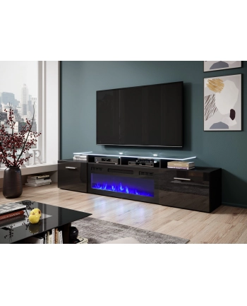 cama meble Szafka RTV ROVA z kominkiem elektrycznym 190x37x48 czarny/czarny połysk nr 1