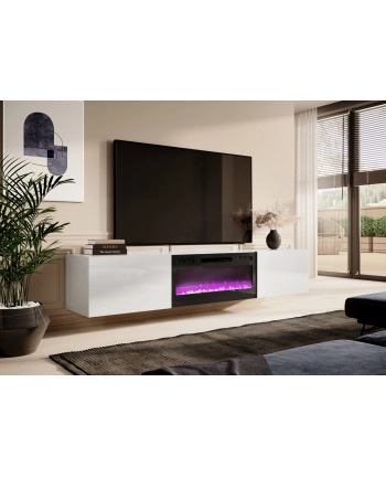 cama meble Szafka RTV SLID-E 200K z kominkiem elektrycznym 200x40xH37 cała w białym połysku nr 2