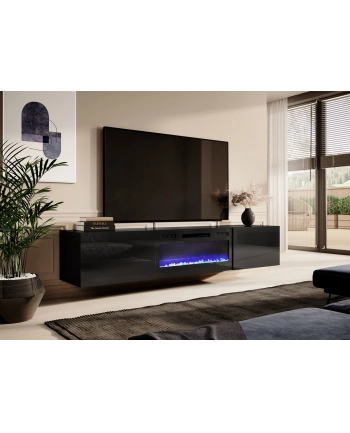 cama meble Szafka RTV SLID-E 200K z kominkiem elektrycznym 200x40xH37 cała w czarnym połysku nr 2