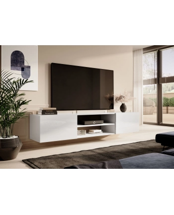 cama meble Szafka RTV SLID-E 200K 200x40xH37 cała w białym połysku nr 2