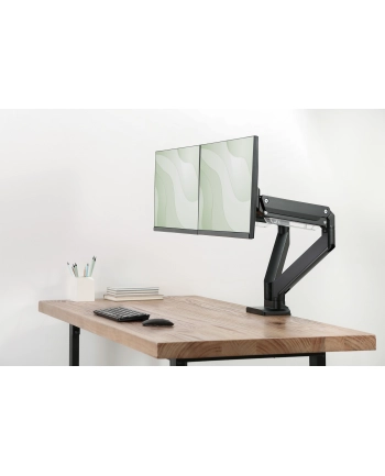 digitus Ramię biurkowe podwójne z zaciskiem, 2xLCD, max. 35', max. obciążenie 2x15kg, ze sprężyną gazową