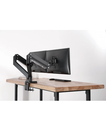 digitus Ramię biurkowe podwójne z zaciskiem, 2xLCD, max. 35', max. obciążenie 2x15kg, ze sprężyną gazową