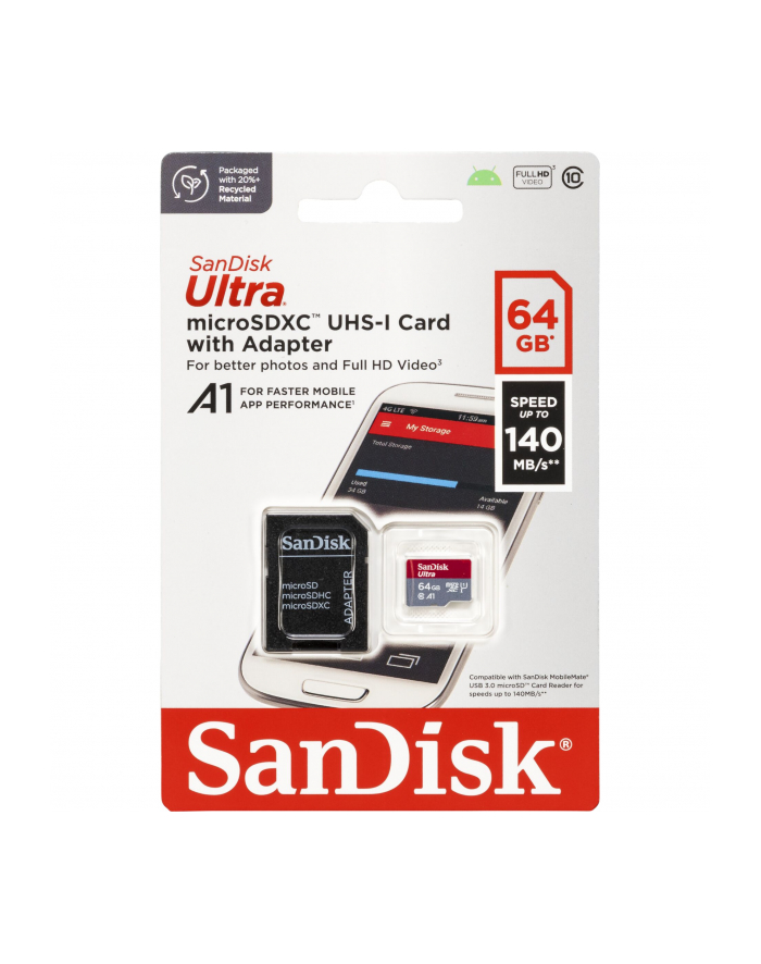 sandisk Karta Ultra microSDXC 64GB 140MB/s A1 + Adapter SD główny