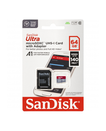 sandisk Karta Ultra microSDXC 64GB 140MB/s A1 + Adapter SD nr 1
