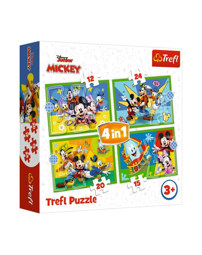 Puzzle 4w1 12,15,20,24el Wśród przyjaciół. Myszka Miki. Mickey Mouse Funhouse 34616 Trefl główny