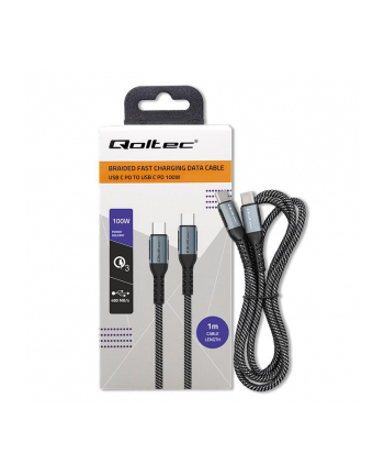 qoltec Kabel USB 2.0 typ C | USB 2.0 typ C 100W | QC 3.0 | PD | 1m |    Czarny