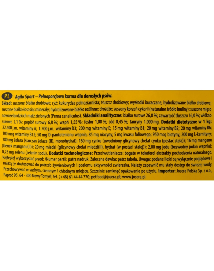 Josera JosiDog Agilo Sport karma sucha dla psa 15kg główny