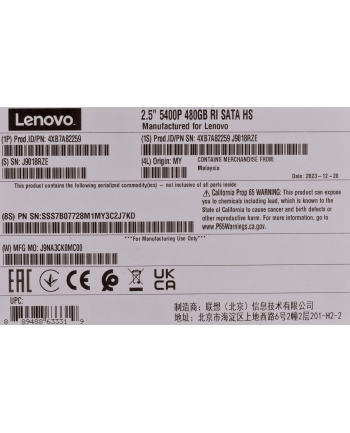 LENOVO ISG ThinkSystem 2.5inch 5400 PRO 480GB Read Intensive SATA 6Gb HS SSD