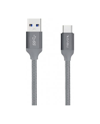 Nevox Cable USB Type C > USB 3.0 (silver, 1 meter, braided nylon sleeve)