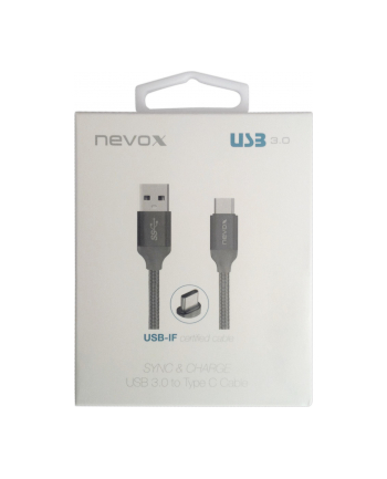 Nevox Cable USB Type C > USB 3.0 (silver, 1 meter, braided nylon sleeve) nr 1