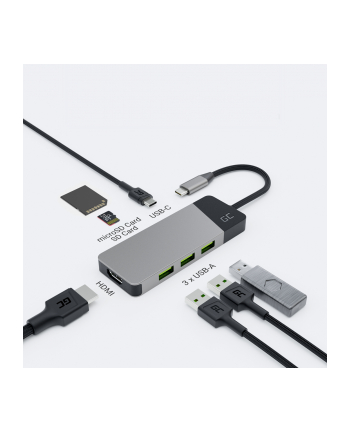 GREEN CELL HUB USB-C ADAPTER GC CONNECT 7W1 (3XUSB 31  HDMI 4K 60HZ  USB-C PD 85W  MICROSD/SD)