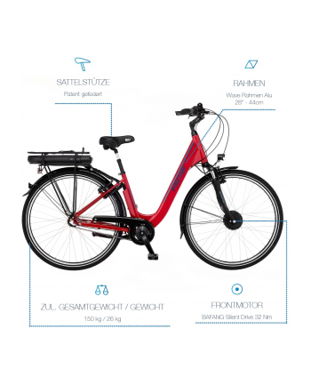 fischer die fahrradmarke FISCHER Bicycle CITA 1.0 (2022), Pedelec (red (glossy), 28, 44 cm frame)
