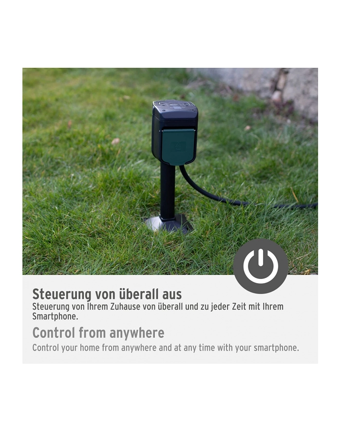 Brennenstuhl Connect WiFi garden socket 2-way, with ground spike and mounting plate, socket strip (Kolor: CZARNY/green, 10 meters, timer, voice control) główny
