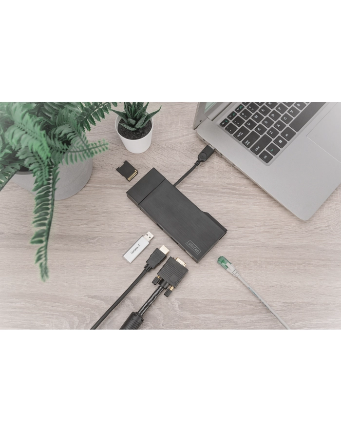 Digitus Universal Docking Station Travel, docking station (HDMI, USB, USB-C, VGA, RJ-45, card reader) główny