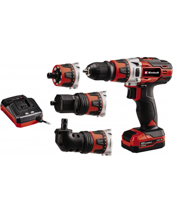 Einhell Cordless Drill TE-CD 12/1 3X-Li, 12V (red/Kolor: CZARNY, Li-Ion battery 2Ah, angle attachment, eccentric attachment)