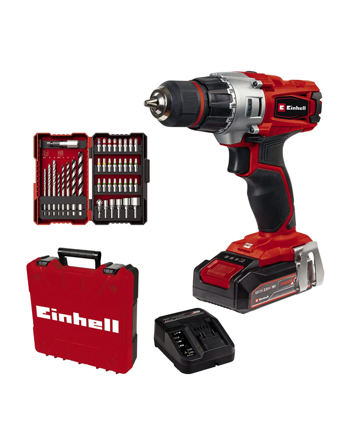 Einhell Cordless drill TE-CD 18/2 Li +39 (red/Kolor: CZARNY, Li-ion battery 2.5Ah, case, 39-piece bit and drill set) główny