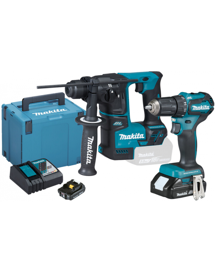 Makita Cordless combo kit DLX2454AJ, drill driver + czerwonyary hammer, 18V (blue/Kolor: CZARNY, 2x Li-ion battery 2.0Ah, MAKPAC) główny