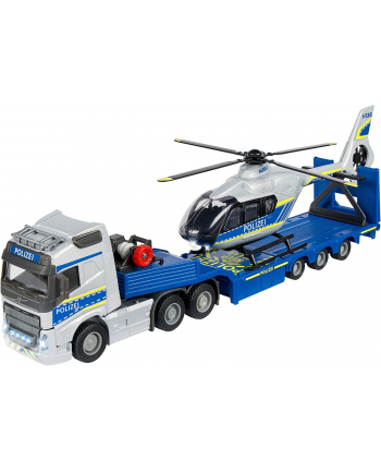 Majorette Volvo Police Transporter FH-16 Truck with Trailer and Airbus Helicopter Toy Vehicle (blue/silver)