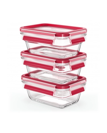 Emsa CLIP ' CLOSE glass food storage jar set 0.45 liters (transparent/red, rectangular, 3 jars + 3 lids) nr 1