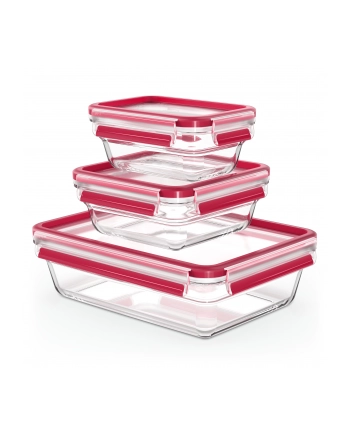 Emsa CLIP ' CLOSE glass food storage jar, 3-piece set (transparent/red, rectangular, 3 jars + 3 lids) nr 1