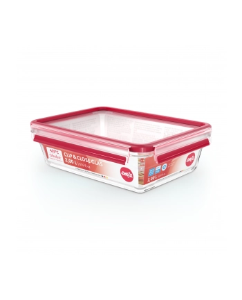 Emsa CLIP ' CLOSE glass food storage container 2.0 liters (transparent/red, rectangular) nr 1