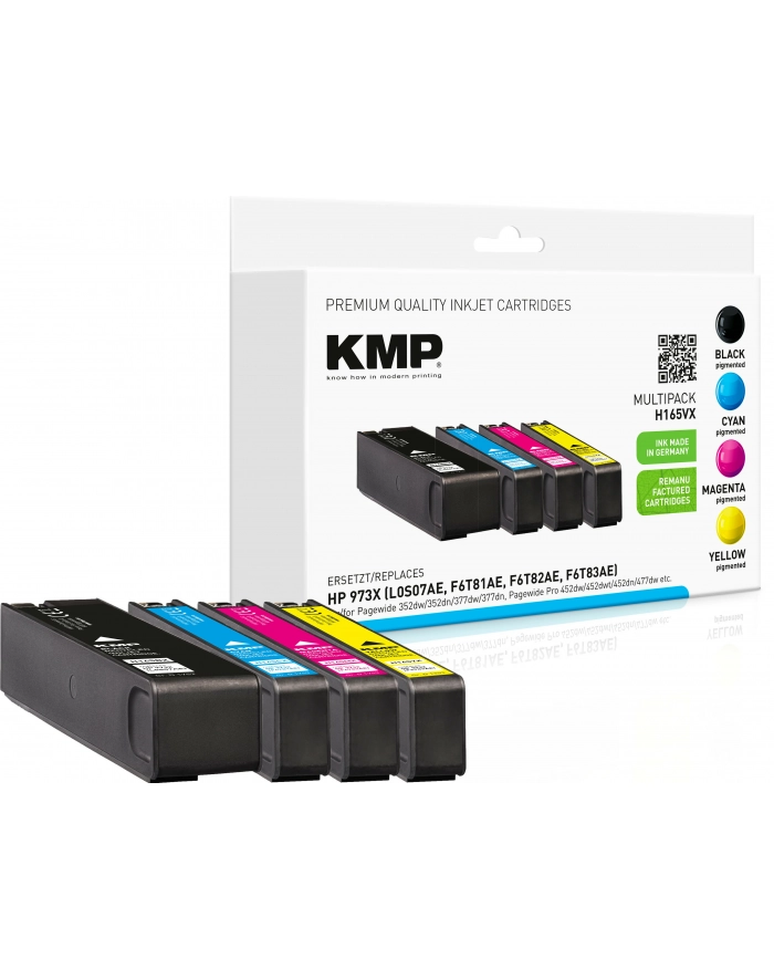 KMP TUSZ DO DRUKAREK ATRAMENTOWYCH, ZESTAW H165VX CZARNY, CYJAN, MAGENTA, ŻÓŁTY główny