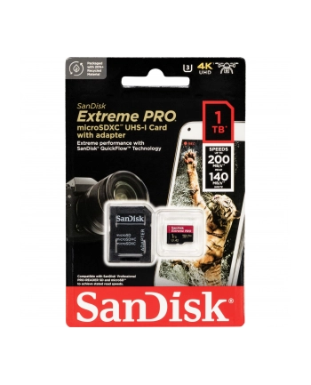 SanDisk microSDXC Extreme Pro 1TB 200/140 MB/s A2 V30 UHS-I U3 (SDSQXCD1T00GN6MA) nr 1