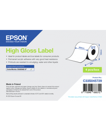 Epson High Gloss Label - Continuous Roll: 203mm x 58m C33S045729