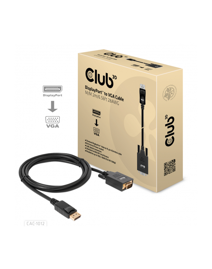 CLUB 3D CLUB3D KABEL DP NA VGA, M/M, 2M (36352) główny