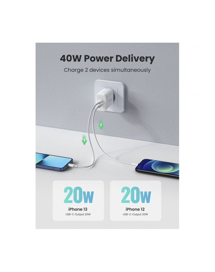 Choetech szybka ładowarka sieciowa 2x USB Typ C Power Delivery 40W 3A biały (PD6009-EU) główny